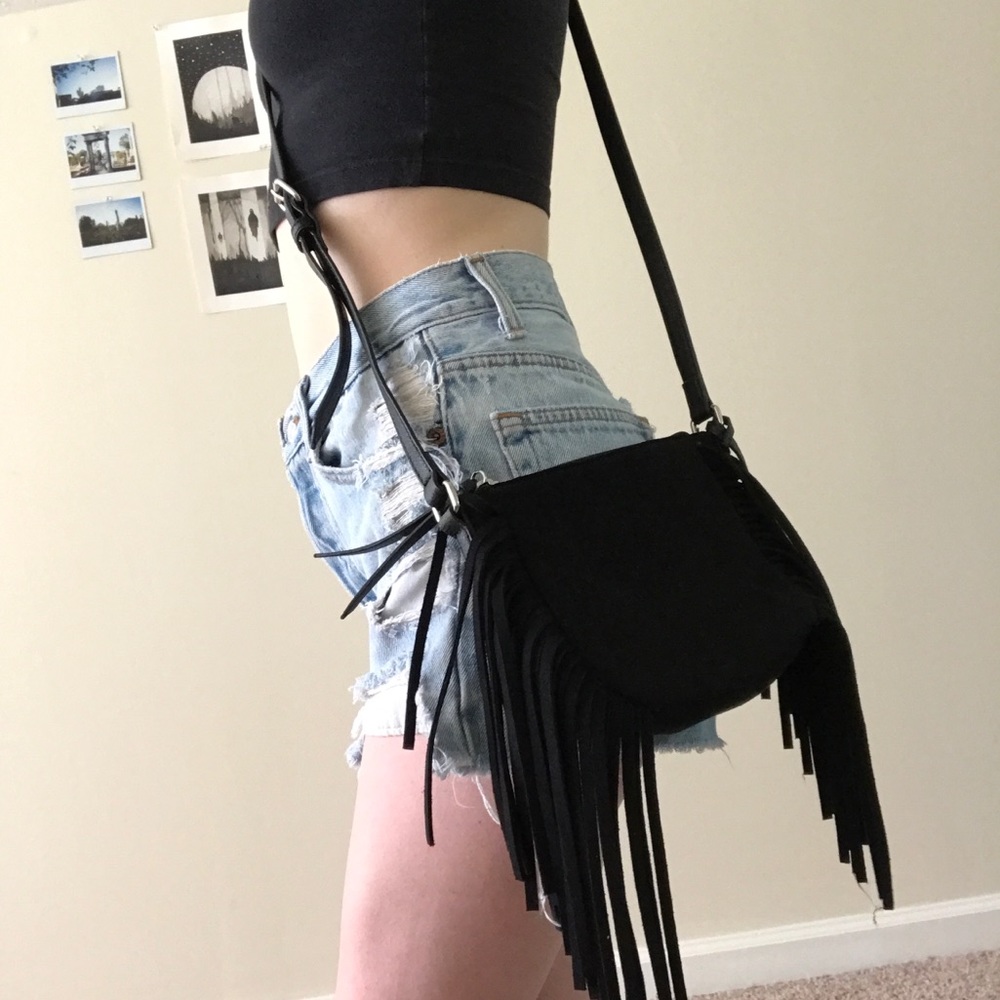 Black Suede Fringe Purse